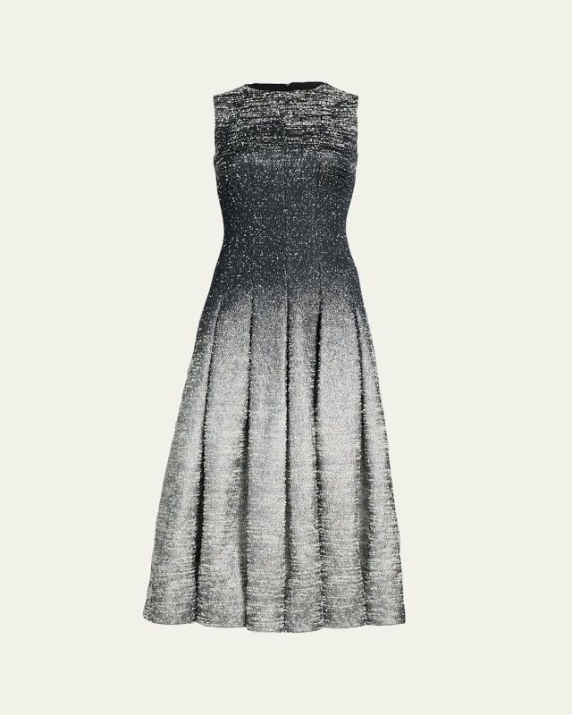 Sleeveless Ombre Metallic Boucle Jacquard Midi Dress